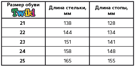 Ботинки демисезонные арт. TW 411 8 tablitsa razmerov twiki 21 25 Ботинки демисезонные арт. TW 411 8